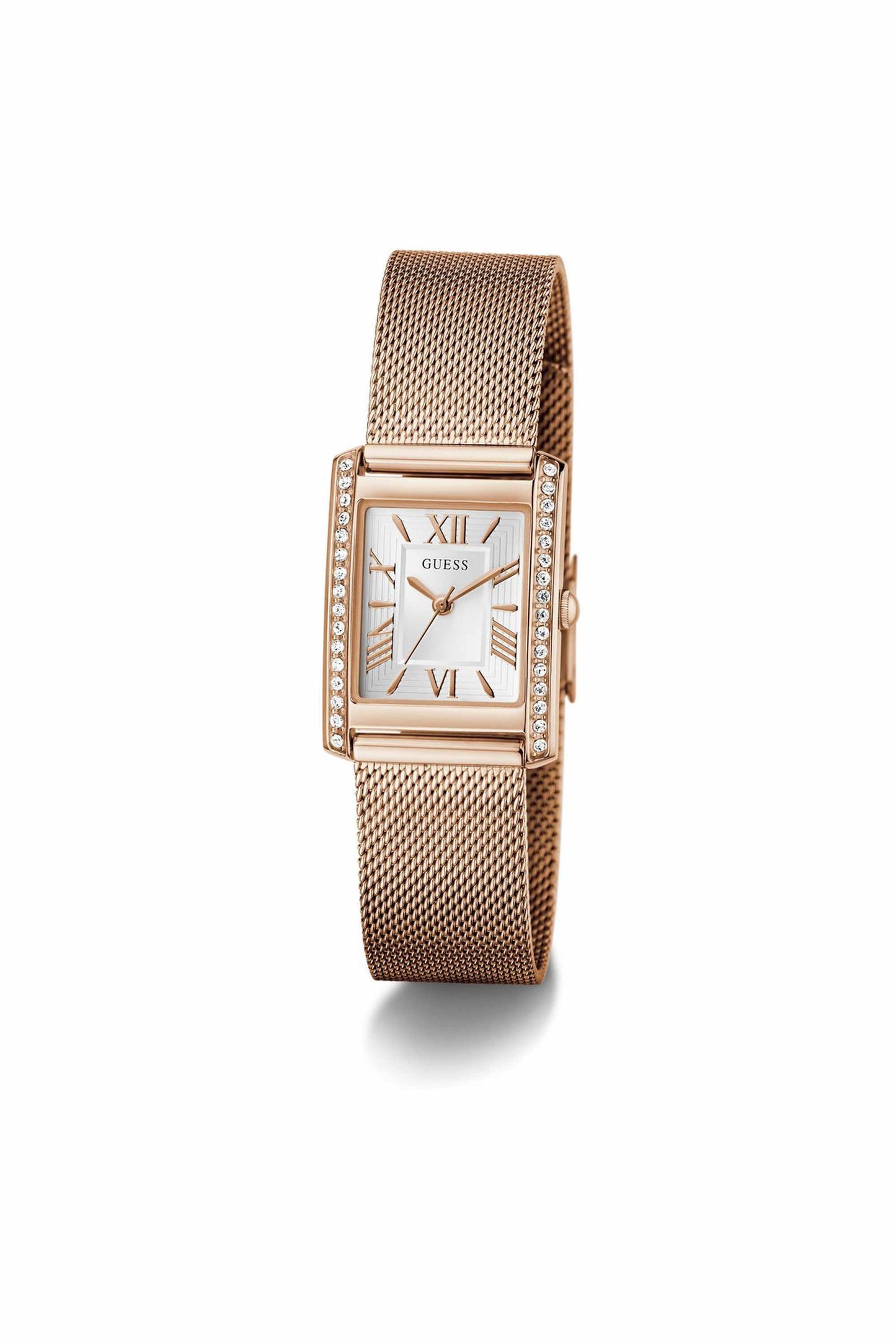GUESS GW0997L3 Bonnet Women's Quartz Analog Watch White Dial Rose Gold-Tone Mesh Stainless Steel Bracelet
