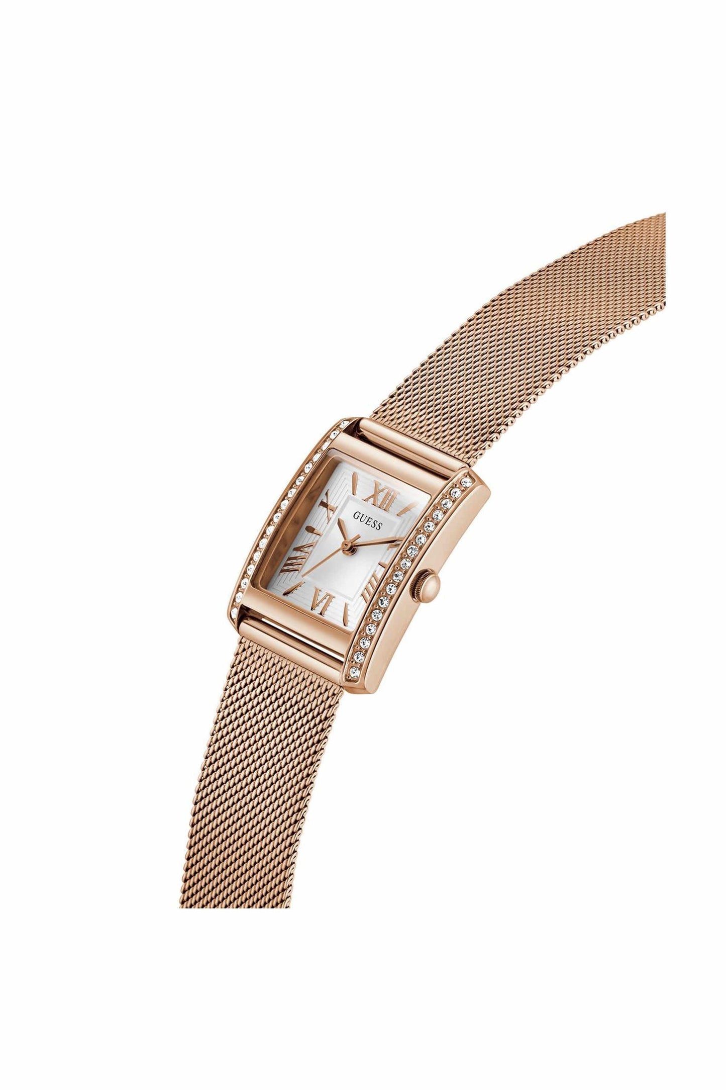 GUESS GW0997L3 Bonnet Women's Quartz Analog Watch White Dial Rose Gold-Tone Mesh Stainless Steel Bracelet