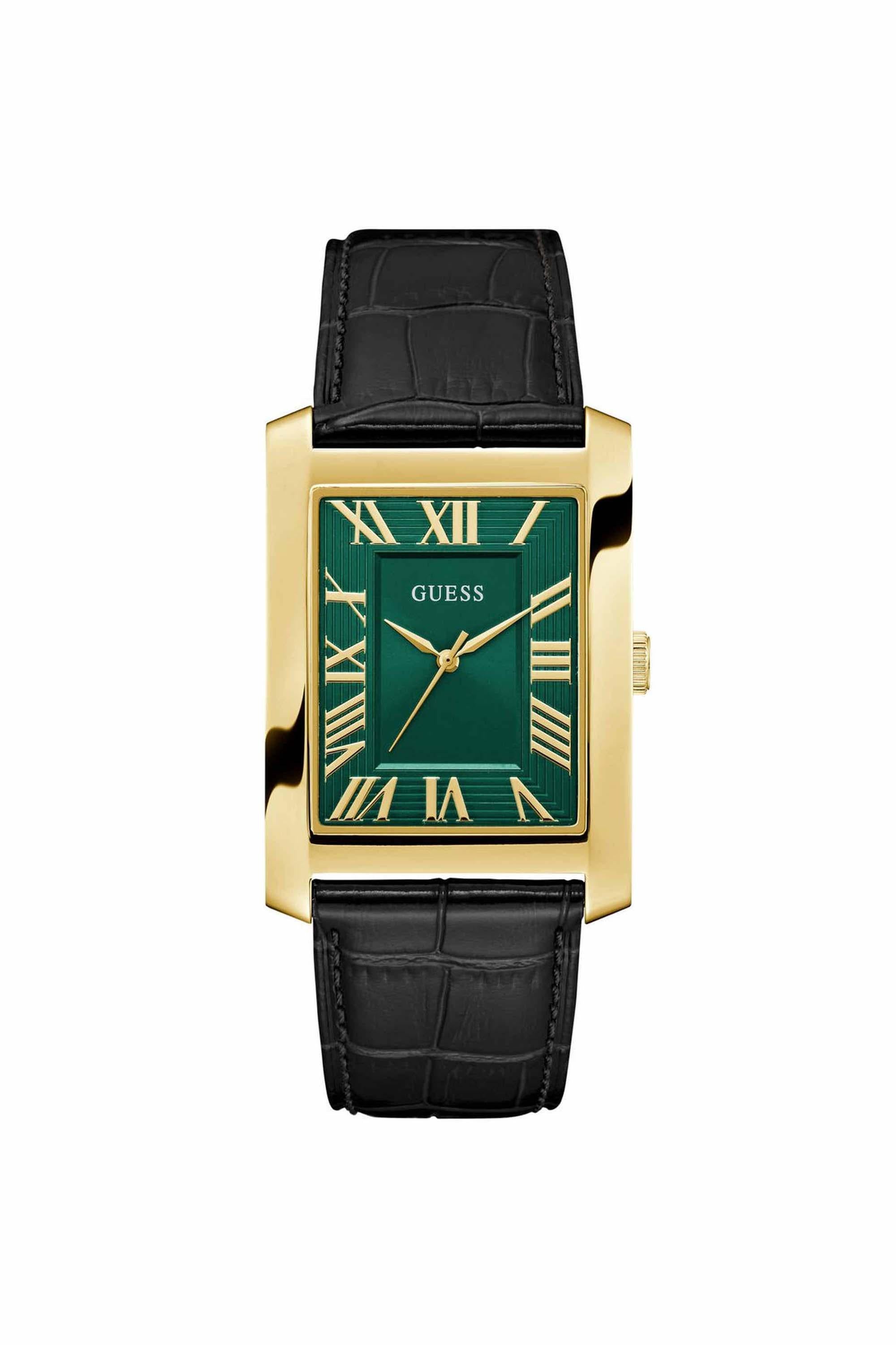 GUESS GW1003G3 Clyde Men's Quartz Analog Watch Emerald Green Dial Black Leather Strap