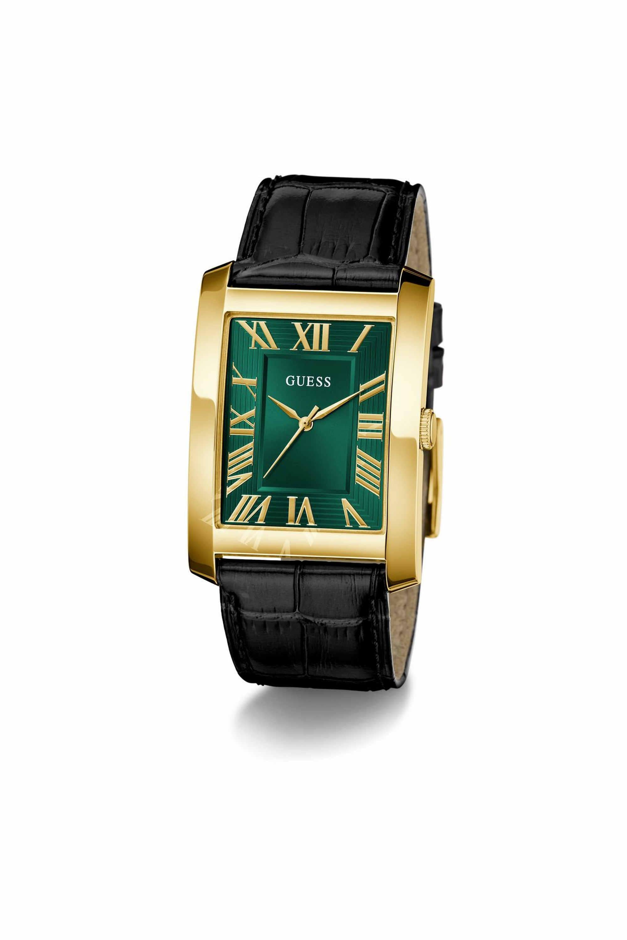 GUESS GW1003G3 Clyde Men's Quartz Analog Watch Emerald Green Dial Black Leather Strap
