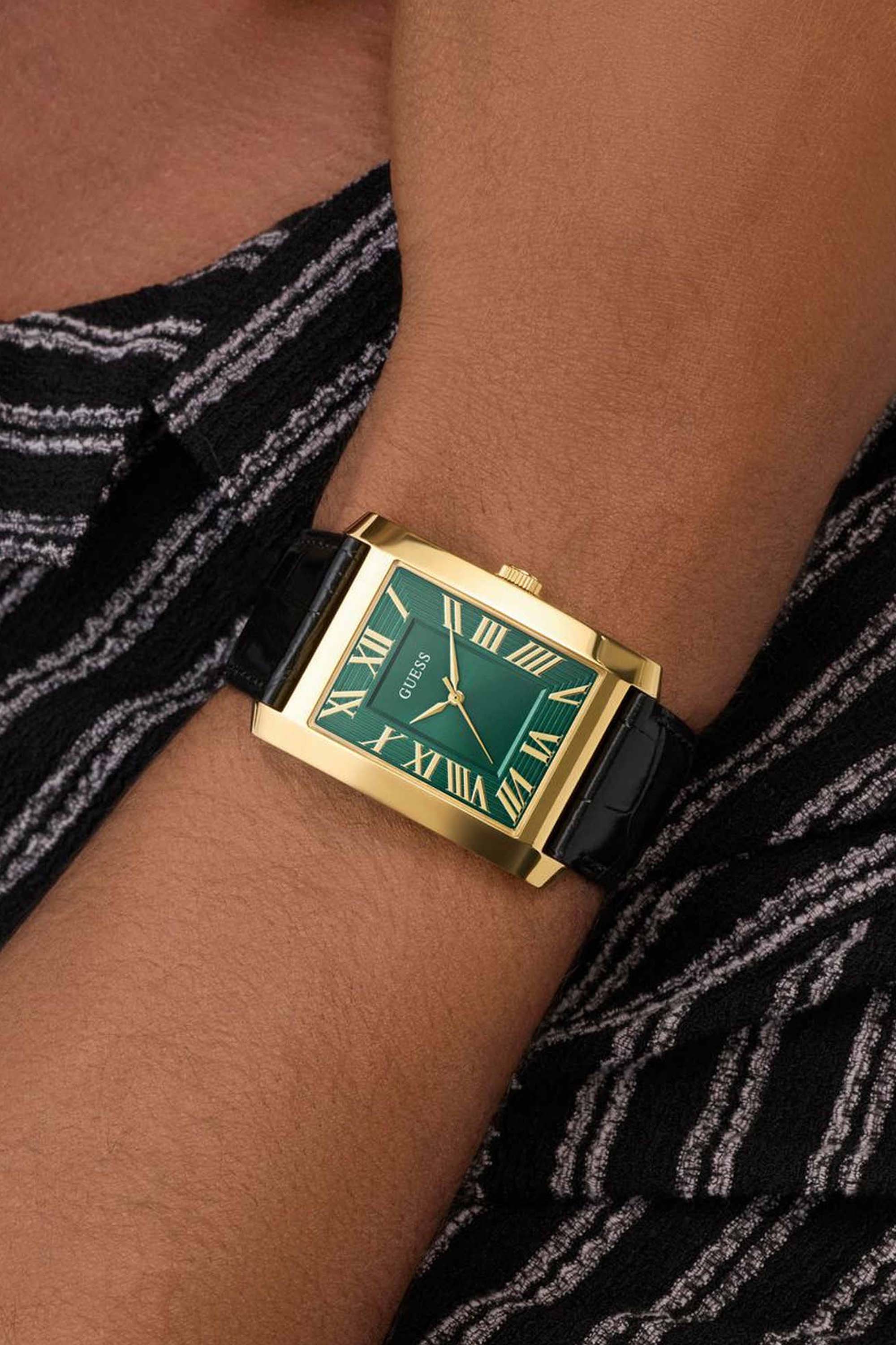 GUESS GW1003G3 Clyde Men's Quartz Analog Watch Emerald Green Dial Black Leather Strap