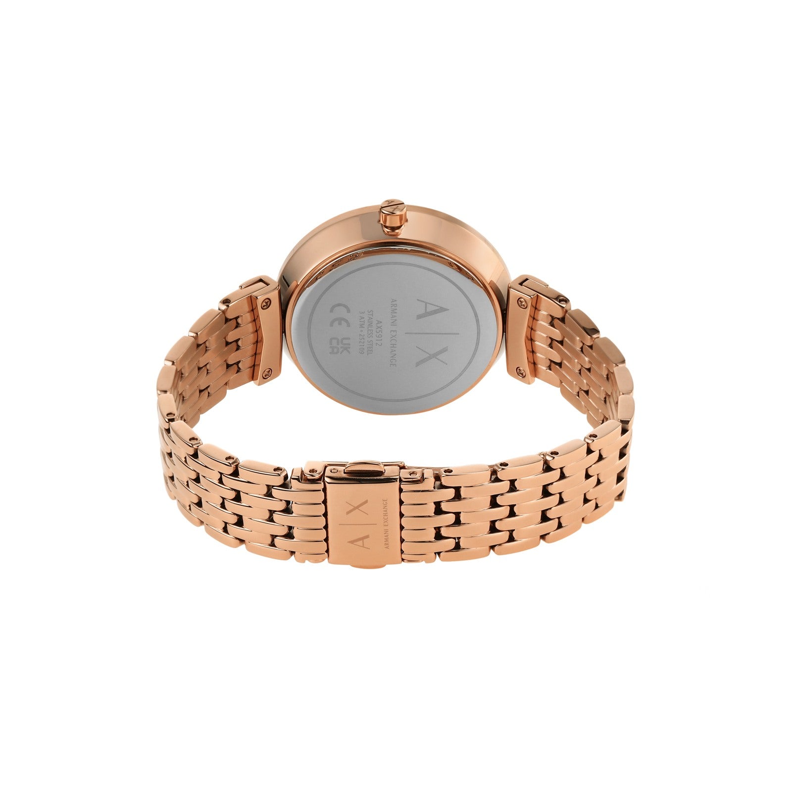 Armani Exchange AX5912I Women's Quartz Analog Watch Red Sunray Dial Rose Gold Stainless Steel Bracelet