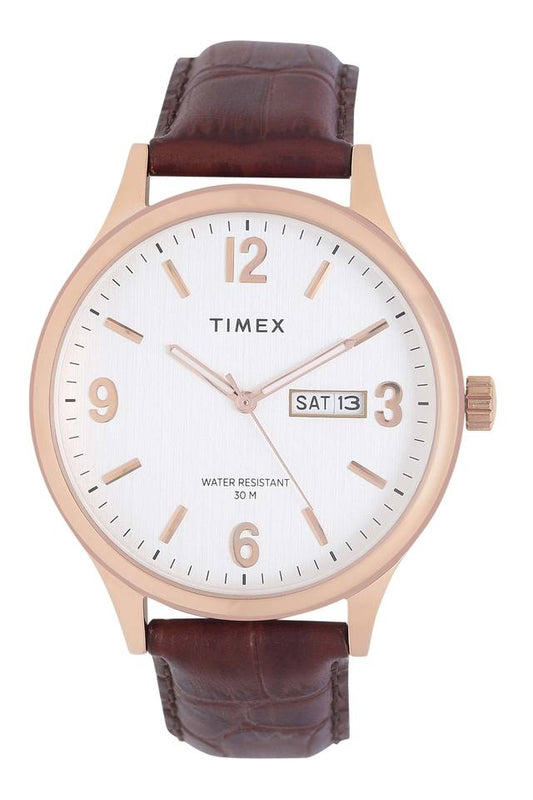 Timex TWEG18402 Men’s Silver Dial Brown Leather Analog Watch