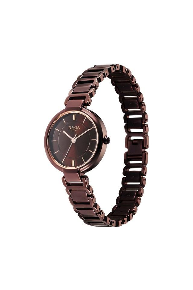 Titan 2608QM02 Women’s Brown-Dial Analog Watch with Brown Metal Bracelet