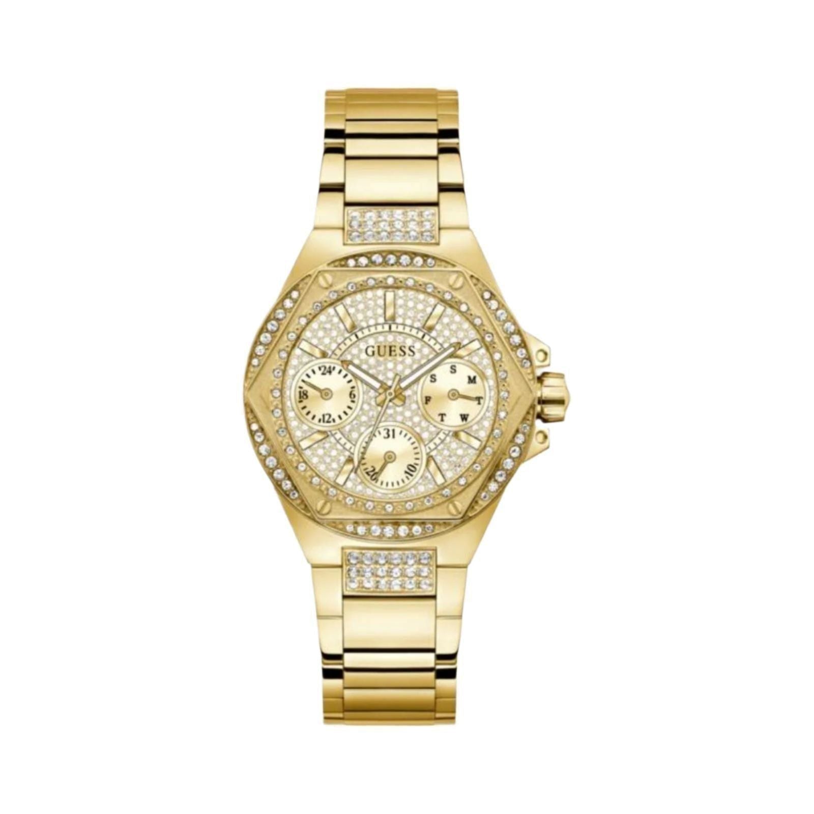 Guess GW0878L2 Women's Quartz Multifunction Watch Champagne Dial Gold Stainless Steel Strap