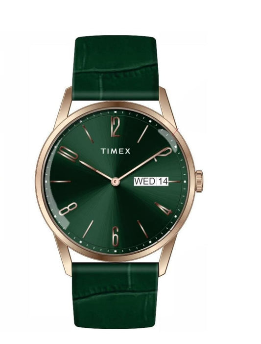 Timex TWEG25509 Men’s Green Dial Quartz Analog Round Leather Strap Watch
