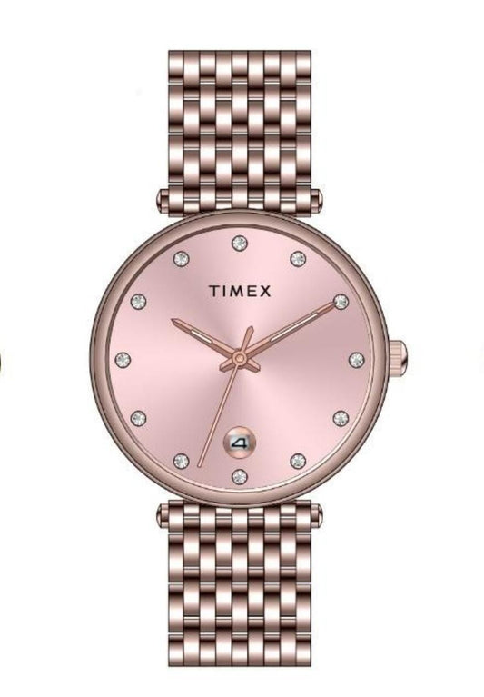 Timex TWEL21601 Rose Gold/Pink Dial Women’s Analog Stainless Steel Watch