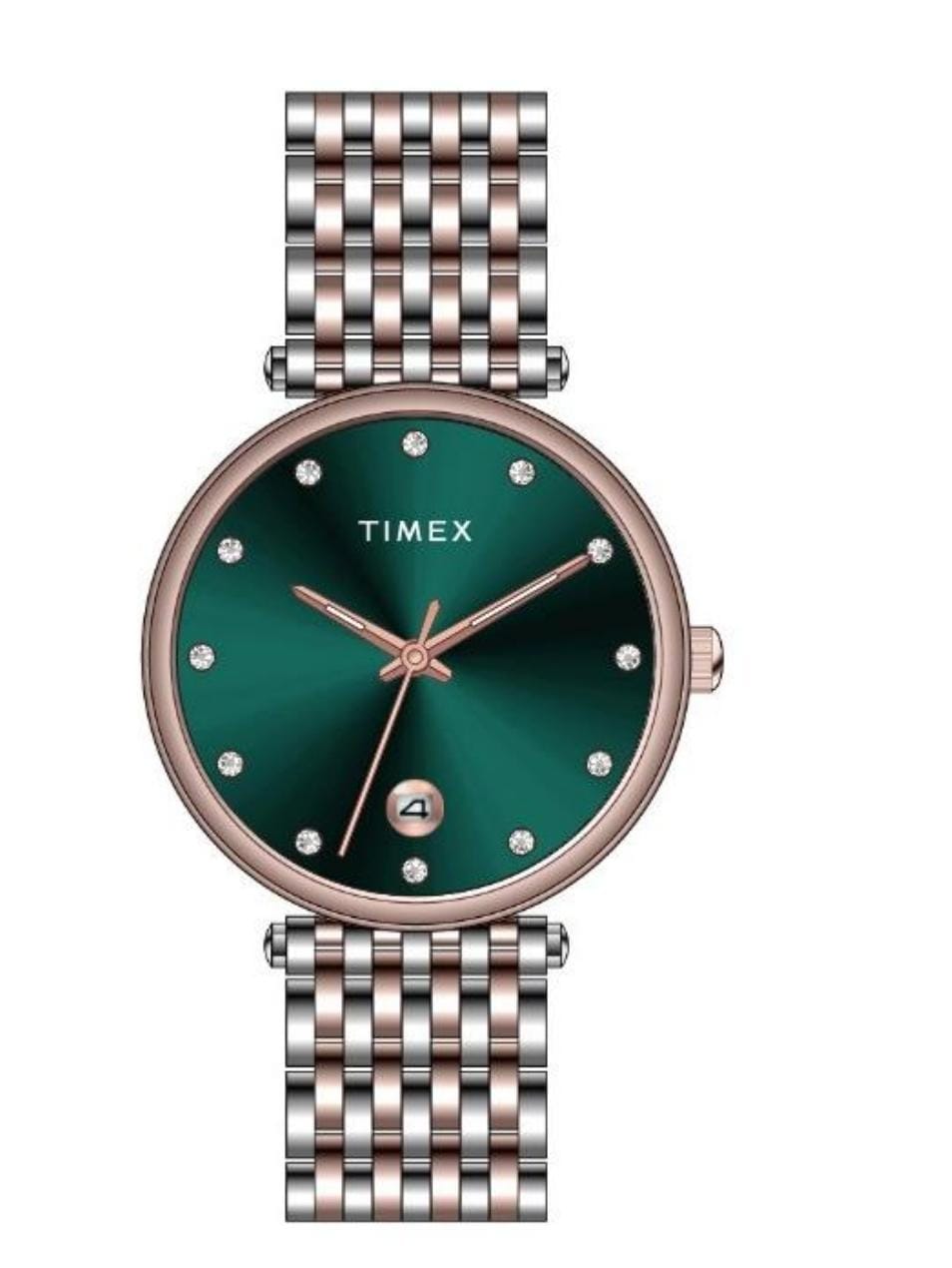 Timex TWEL21603 Women’s Green Dial Analog Watch with Stainless Steel Strap