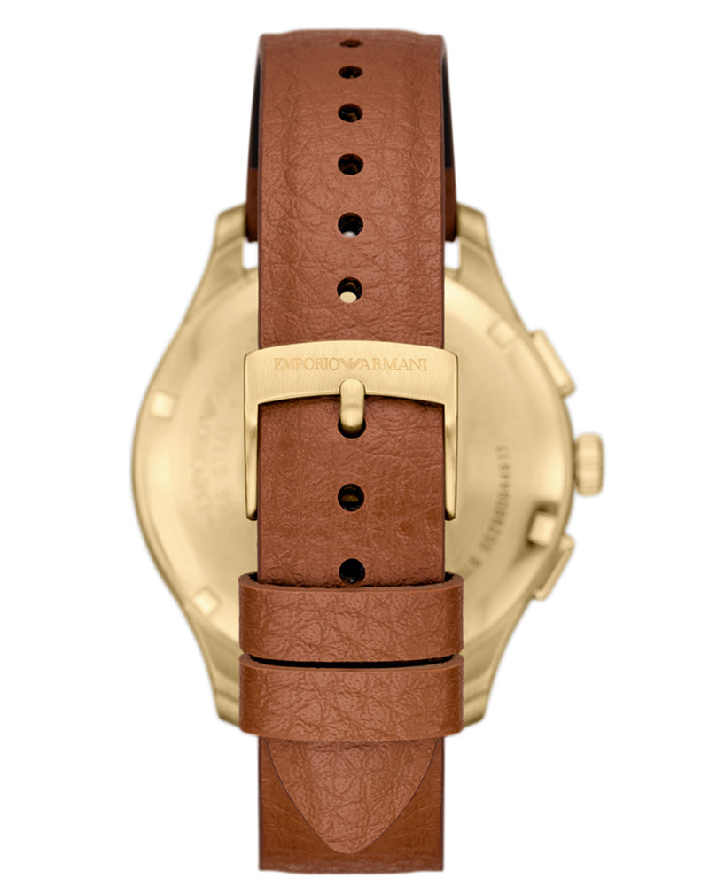Emporio Armani AR11714I Dario Men's Cream Dial Brown Strap Chronograph Watch