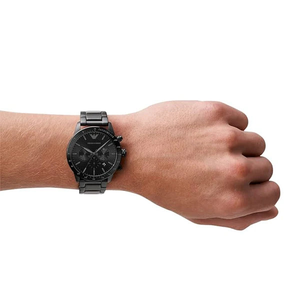 Emporio Armani AR11242I Mario Men's Black Stainless Steel Chronograph Analog Quartz Watch 43mm | Luxury Designer Watch