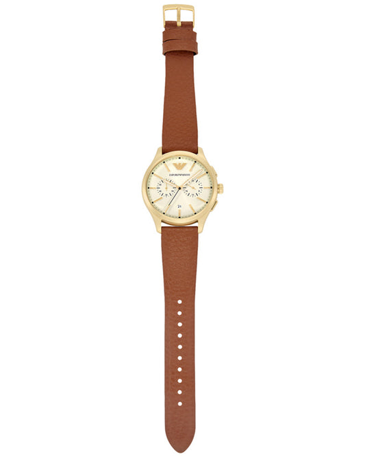Emporio Armani AR11714I Dario Men's Cream Dial Brown Strap Chronograph Watch