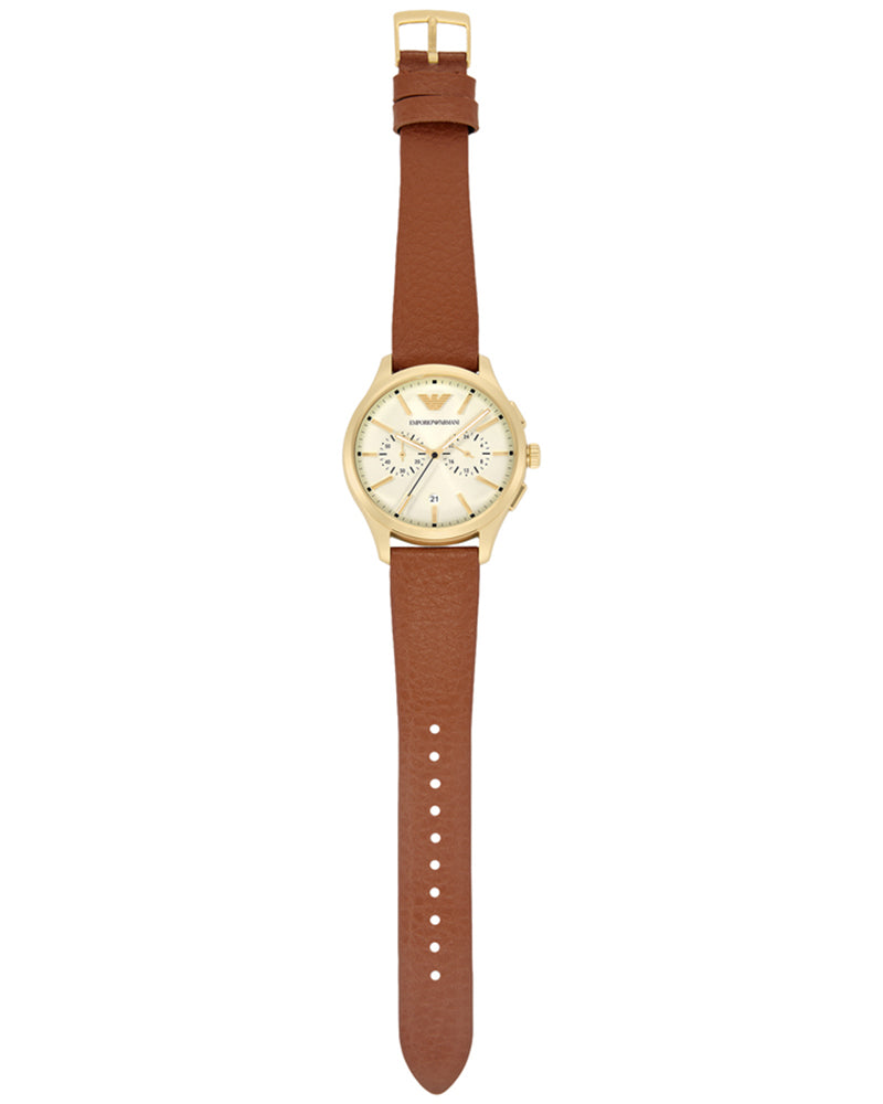 Emporio Armani AR11714I Dario Men's Cream Dial Brown Strap Chronograph Watch