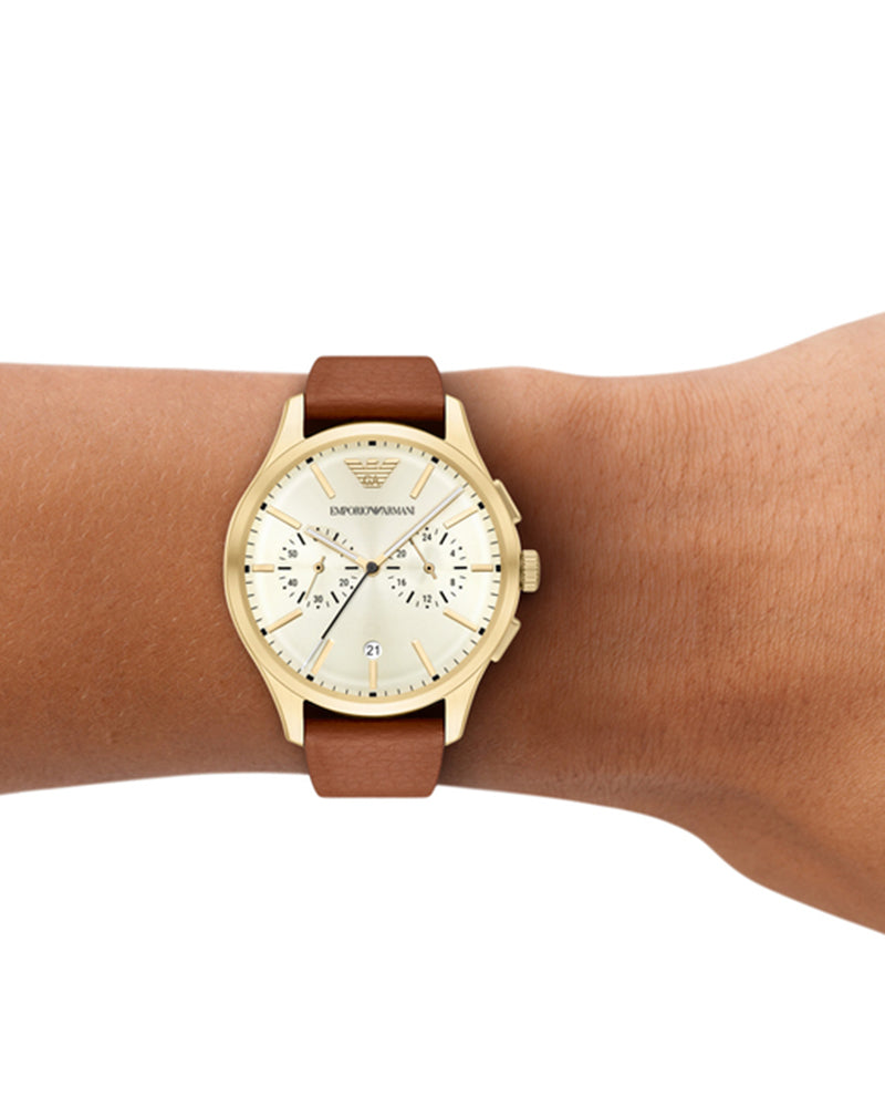 Emporio Armani AR11714I Dario Men's Cream Dial Brown Strap Chronograph Watch