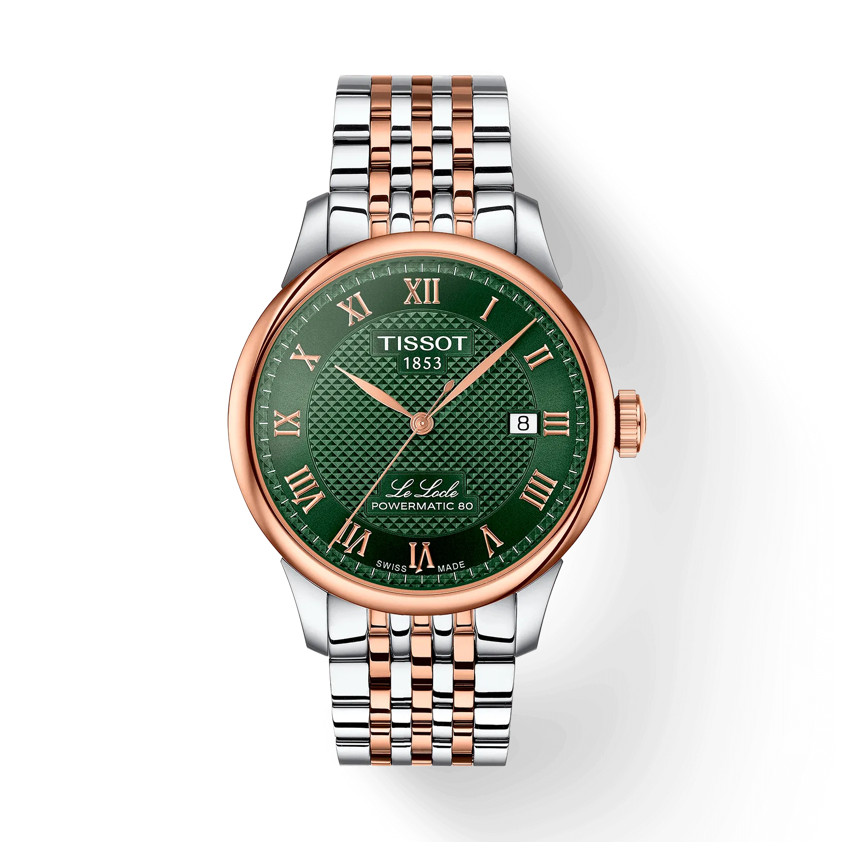 Tissot T0064072209301 Le Locle Powermatic 80 Swiss Automatic Green Dial 39.3 mm Two‑Tone Stainless Steel Case Two‑Tone Stainless Steel Bracelet Male Watch