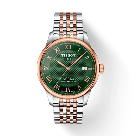 Tissot T0064072209301 Le Locle Powermatic 80 Swiss Automatic Green Dial 39.3 mm Two‑Tone Stainless Steel Case Two‑Tone Stainless Steel Bracelet Male Watch