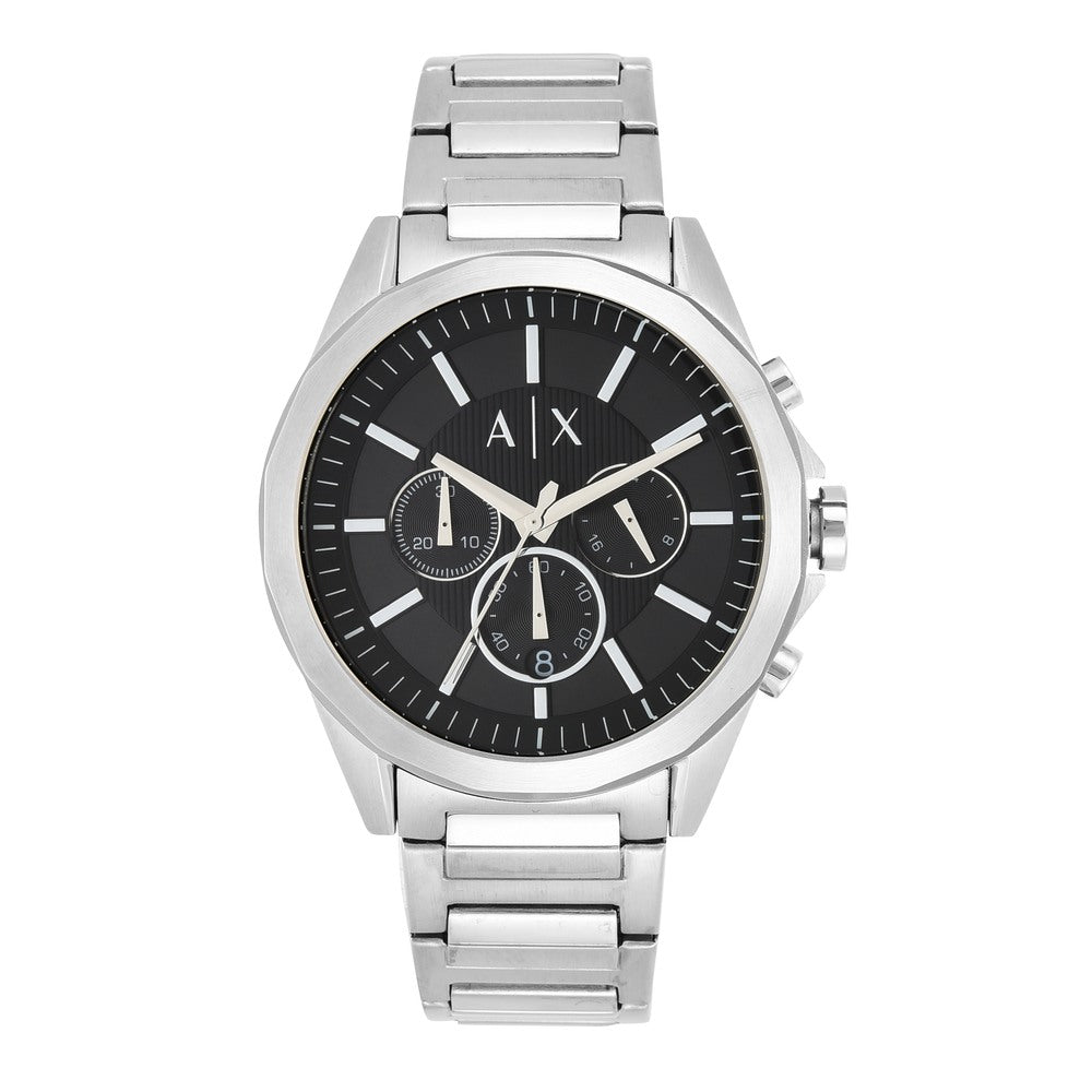 Armani Exchange AX2600I Men's Quartz Chronograph Watch Black Sunray Dial Silver Stainless Steel Bracelet