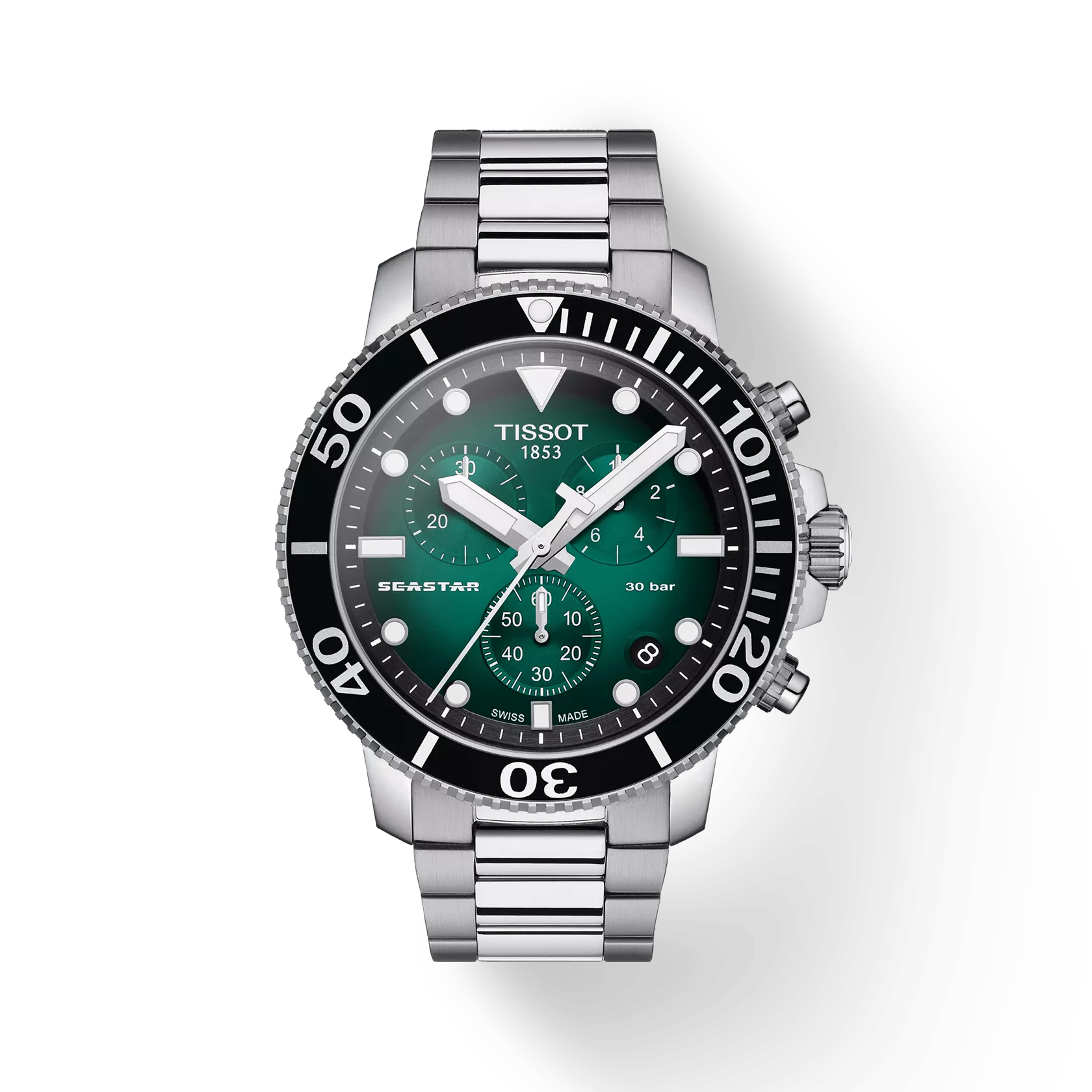Tissot T1204171109101 Green Gradient Dial Men’s Swiss Quartz Seastar 1000 Chronograph Watch – Stainless Steel Case & Bracelet, Sapphire Crystal