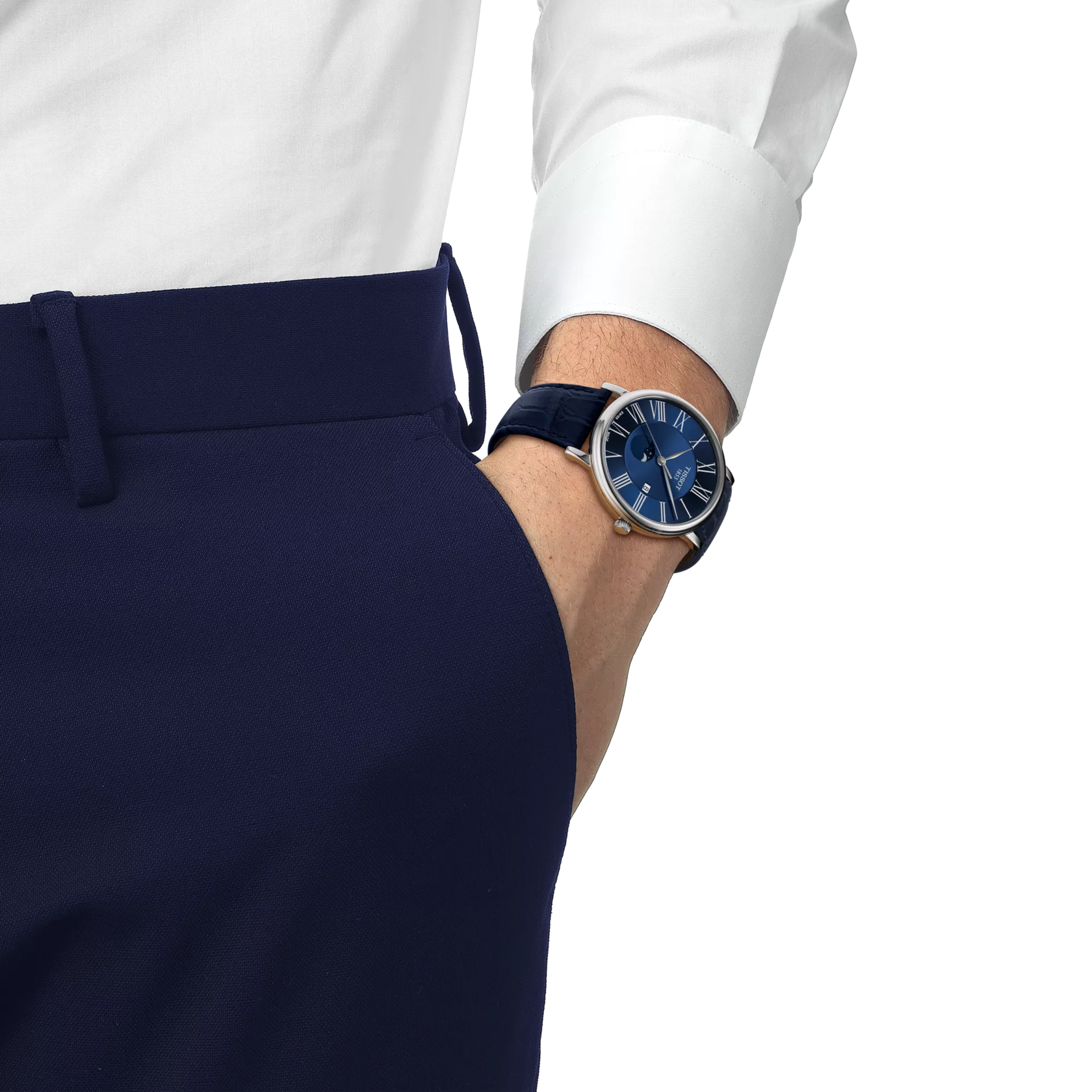 Tissot T1224231604300 Carson Premium Moonphase Blue Dial Blue Leather Strap Men Analog Quartz Watch 40 mm