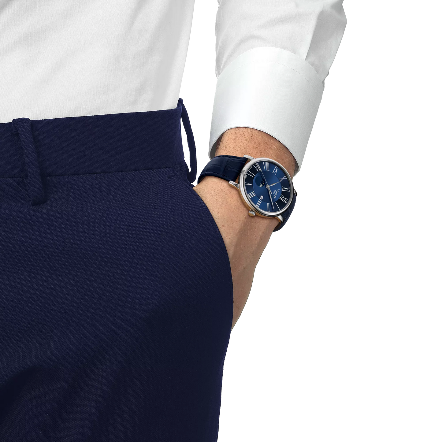 Tissot T1224231604300 Carson Premium Moonphase Blue Dial Blue Leather Strap Men Analog Quartz Watch 40 mm