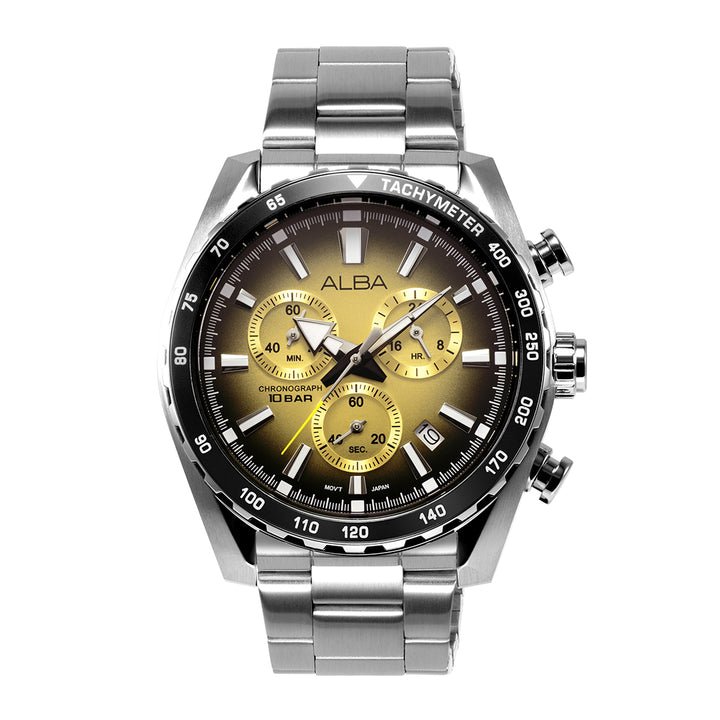 Alba AX7005X1 Men’s Gold Chronograph Watch with Metallic Gold Dial & Silver Stainless-Steel Strap