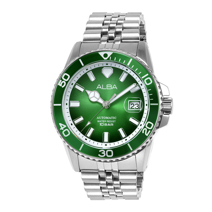 Alba AU4053X1 Men’s Automatic Watch with Forest Green Dial & Silver Stainless-Steel Strap