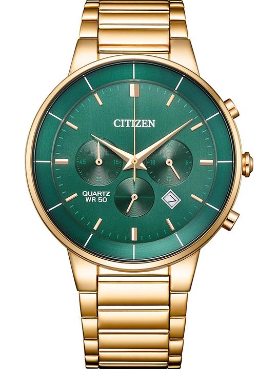 Citizen AN8223-54X Quartz Chronograph Green Dial with Rose Gold-Tone Stainless Steel Watch for Men