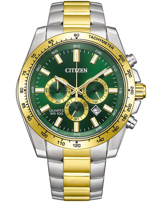 Citizen AN8234-58X Quartz Chronograph Green Dial with Two-Tone Stainless Steel Watch for Men