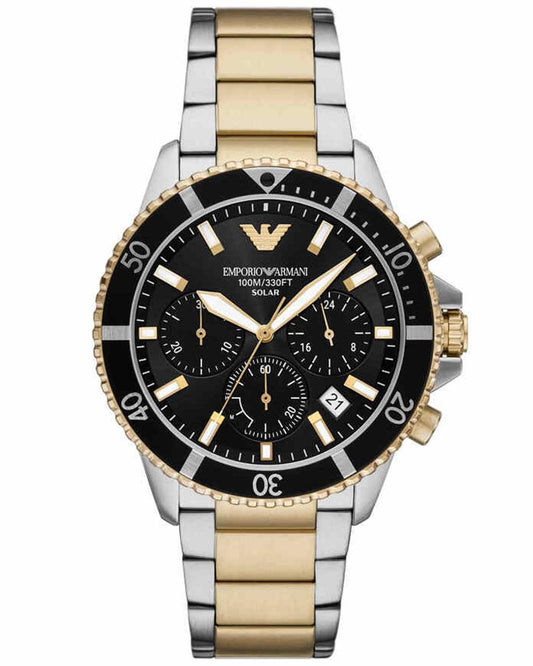 Emporio Armani AR11680I World Explorer Men's Solar Chronograph Black Dial Two-Tone Stainless Steel Watch