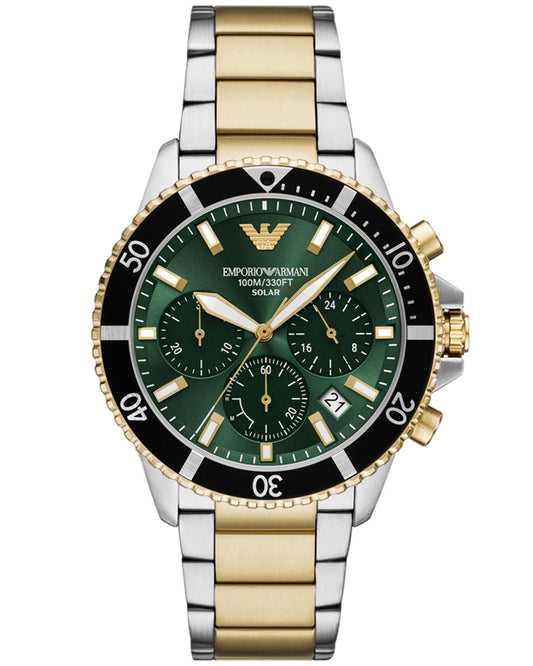 Emporio Armani AR11695I World Explorer Men's Solar Chronograph Green Dial Two-Tone Stainless Steel Watch