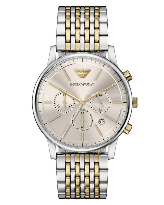 Emporio Armani AR11773I Minimalist Men's Grey Dial Two-Tone Chronograph Stainless Steel Watch