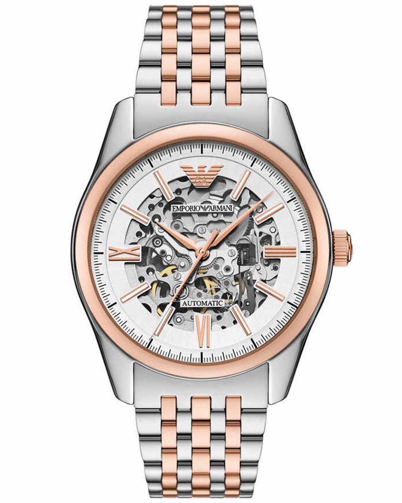 Emporio Armani AR60092 Automatic Analog Men’s Watch with Silver Sunray Dial, Two‑Tone Stainless Steel Bracelet