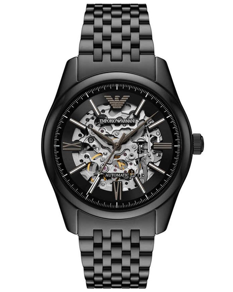 Emporio Armani AR60093 Automatic Analog Men’s Watch with Black Skeleton Dial, Black Stainless Steel Bracelet