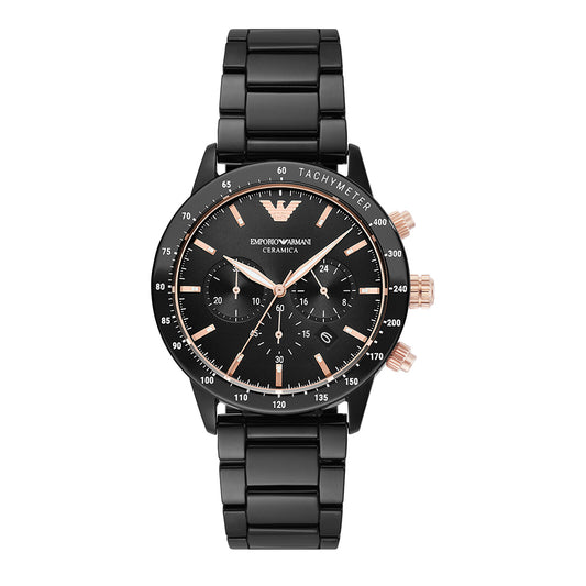 Emporio Armani AR70002I Mario Men's Black Stainless Steel Chronograph Quartz Analog Watch 43mm | Luxury Designer Watch