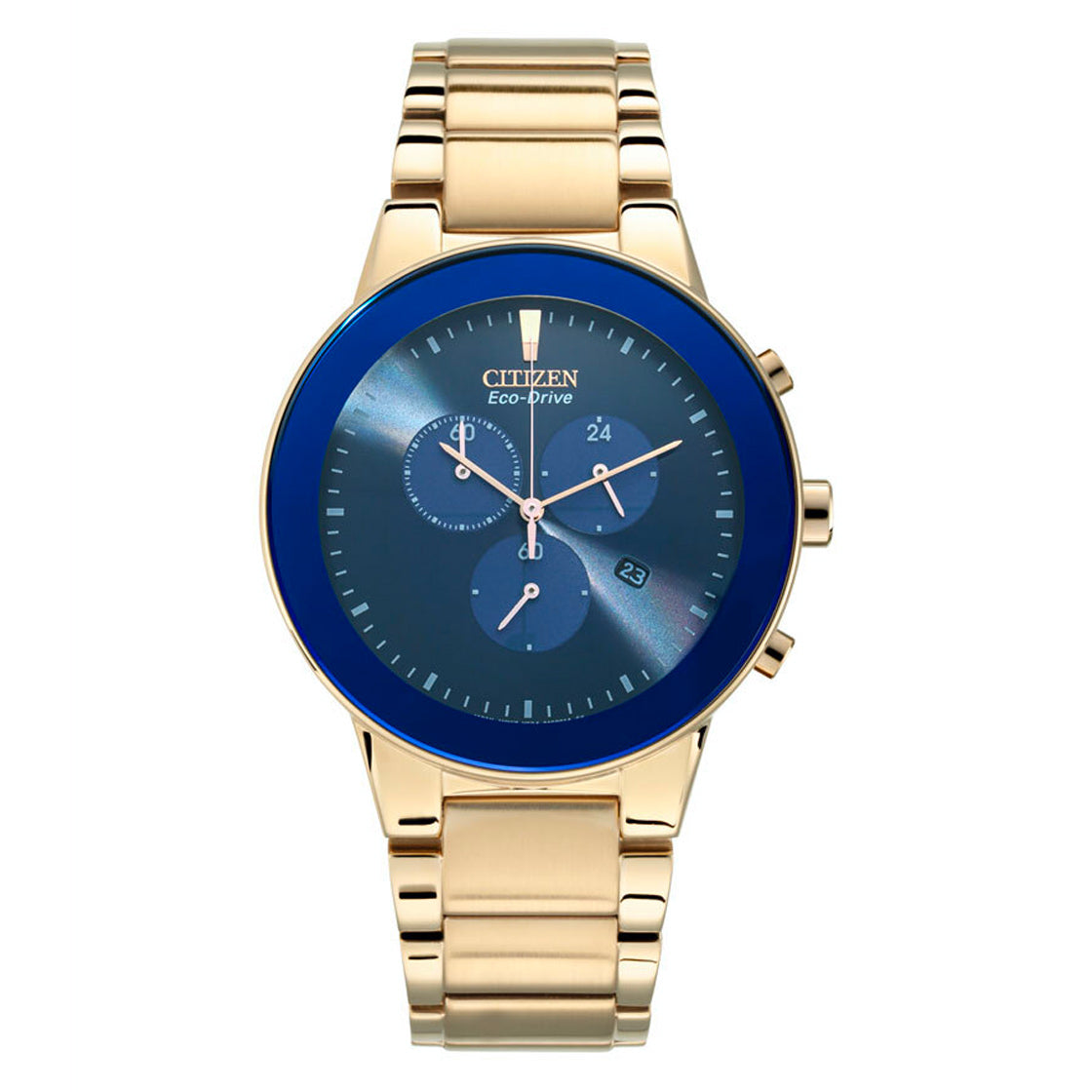 Citizen AT2243-87L Eco-Drive Quartz Chronograph Blue Dial with Two-Tone Stainless Steel Watch for Men
