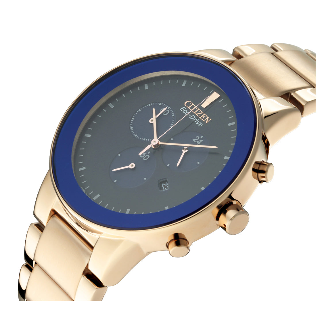 Citizen AT2243-87L Eco-Drive Quartz Chronograph Blue Dial with Two-Tone Stainless Steel Watch for Men