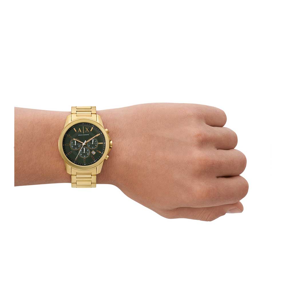 Armani Exchange AX1746I Men's Quartz Chronograph Watch Green Dial Gold Stainless Steel Strap