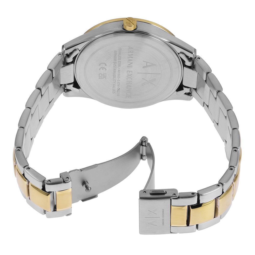 Armani Exchange AX1865I Men's Quartz Multifunction Watch Black Sunray Dial Two-Tone Stainless Steel Bracelet