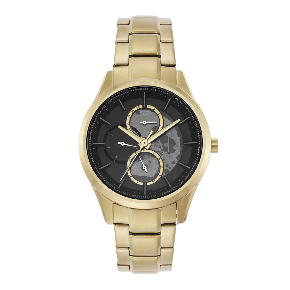 Armani Exchange AX1875I Men's Quartz Multifunction Watch Black Sunray Dial Gold-Tone Stainless Steel Bracelet