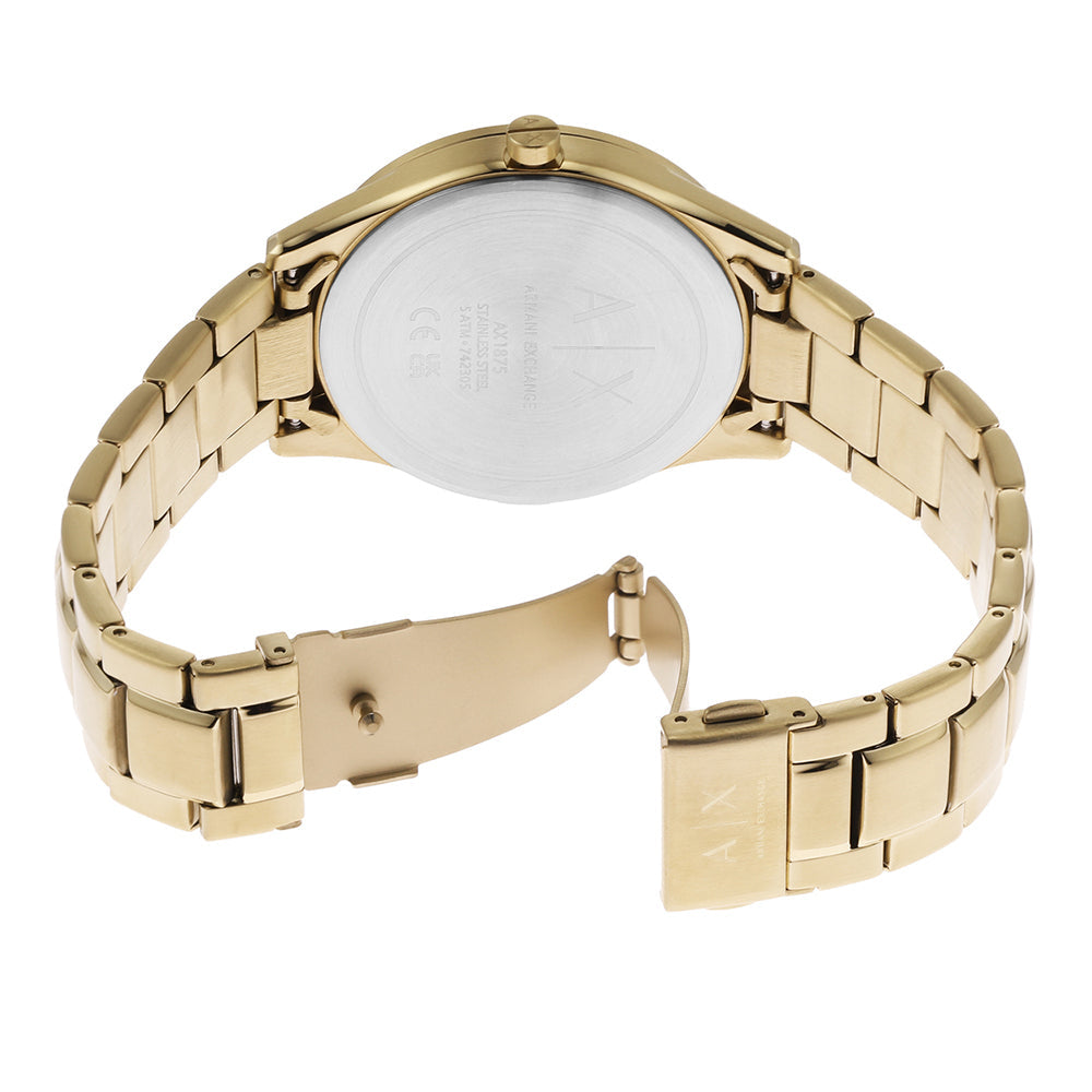 Armani Exchange AX1875I Men's Quartz Multifunction Watch Black Sunray Dial Gold-Tone Stainless Steel Bracelet