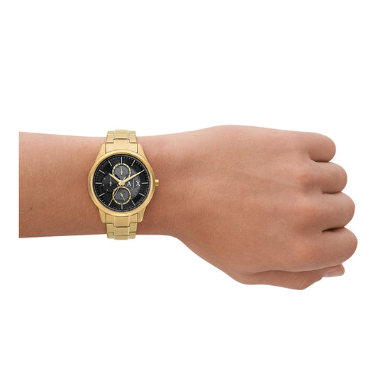 Armani Exchange AX1875I Men's Quartz Multifunction Watch Black Sunray Dial Gold-Tone Stainless Steel Bracelet