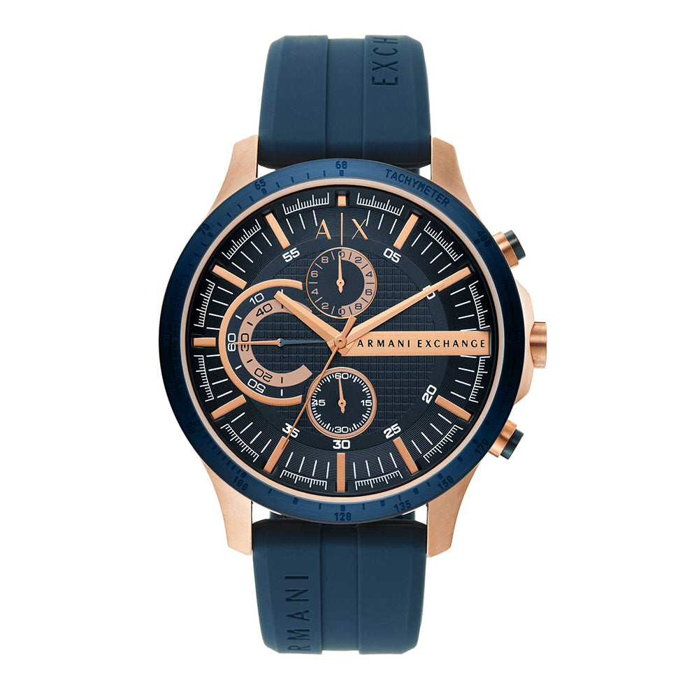 Armani Exchange AX2440I Men's Quartz Chronograph Watch Blue Textured Dial Blue Silicone Strap
