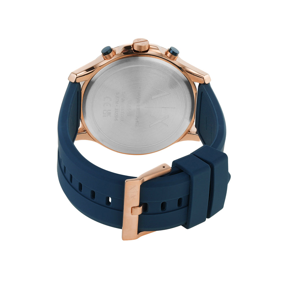 Armani Exchange AX2440I Men's Quartz Chronograph Watch Blue Textured Dial Blue Silicone Strap
