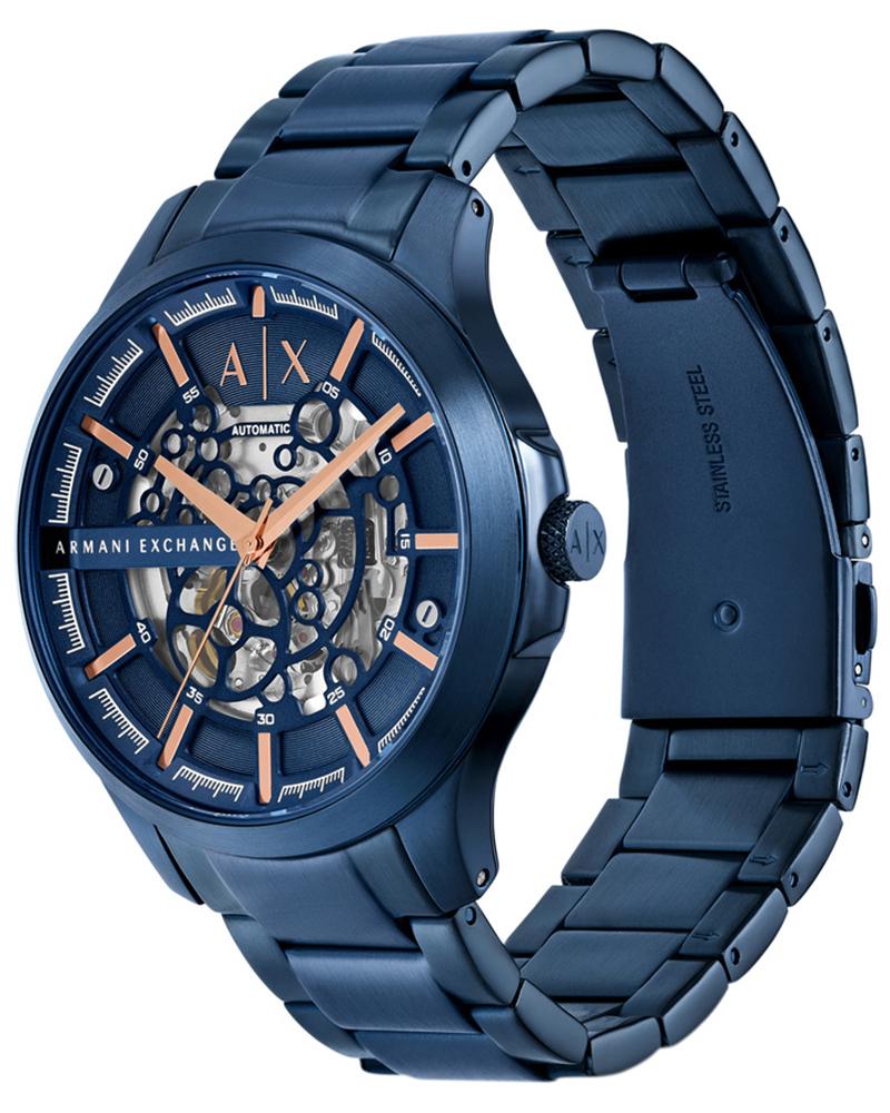 Armani Exchange AX2457I Men's Automatic Skeleton Watch Blue Dial Blue Stainless Steel Bracelet
