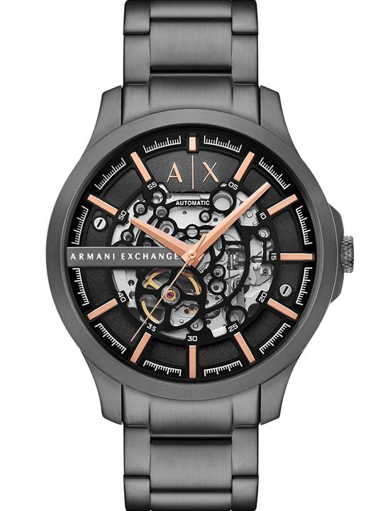 Armani Exchange AX2458I Men's Automatic Skeleton Watch Black Dial Gunmetal Stainless Steel Bracelet