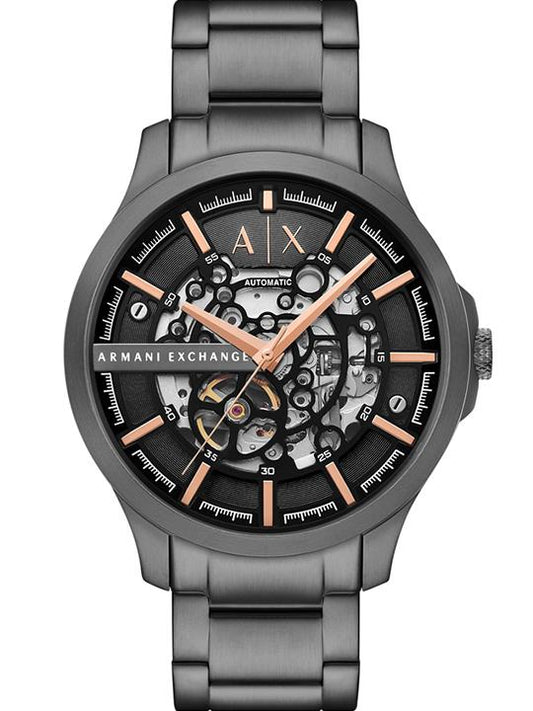 Armani Exchange AX2458I Men's Automatic Skeleton Watch Black Dial Gunmetal Stainless Steel Bracelet