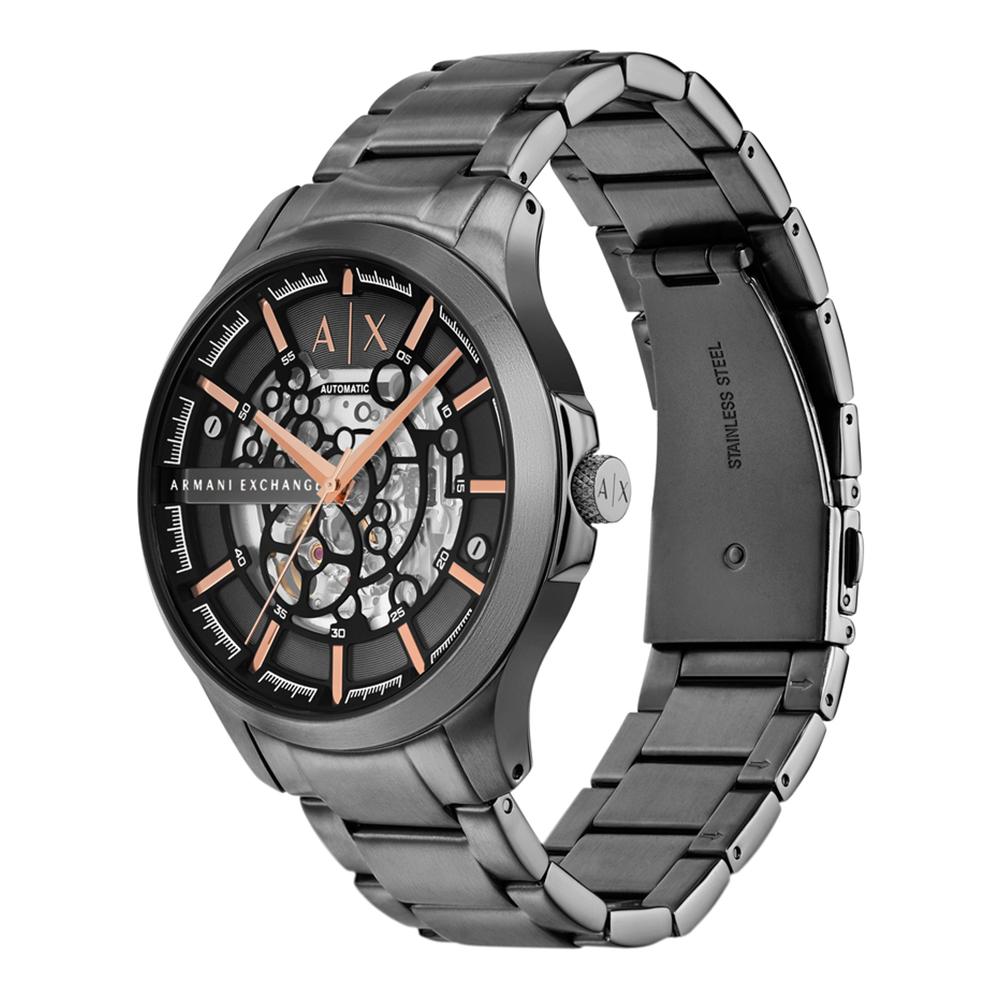 Armani Exchange AX2458I Men's Automatic Skeleton Watch Black Dial Gunmetal Stainless Steel Bracelet