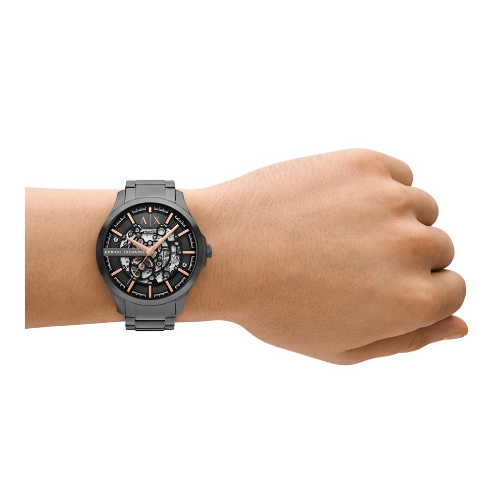 Armani Exchange AX2458I Men's Automatic Skeleton Watch Black Dial Gunmetal Stainless Steel Bracelet