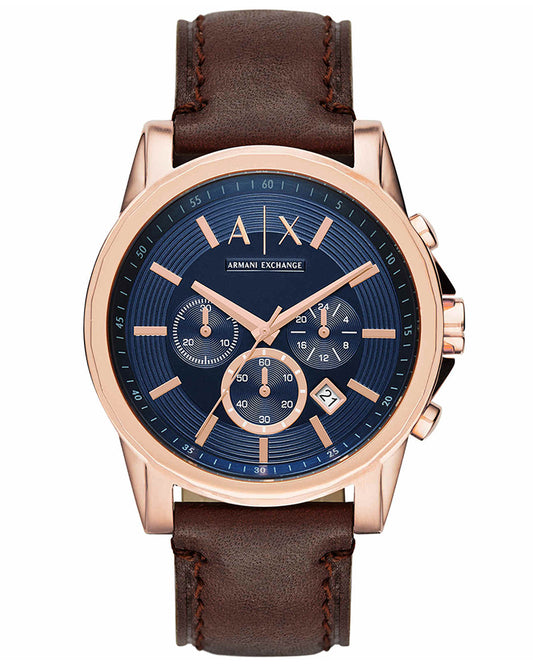 Armani Exchange AX2508I Men's Quartz Chronograph Watch Blue Sunray Dial Brown Leather Strap