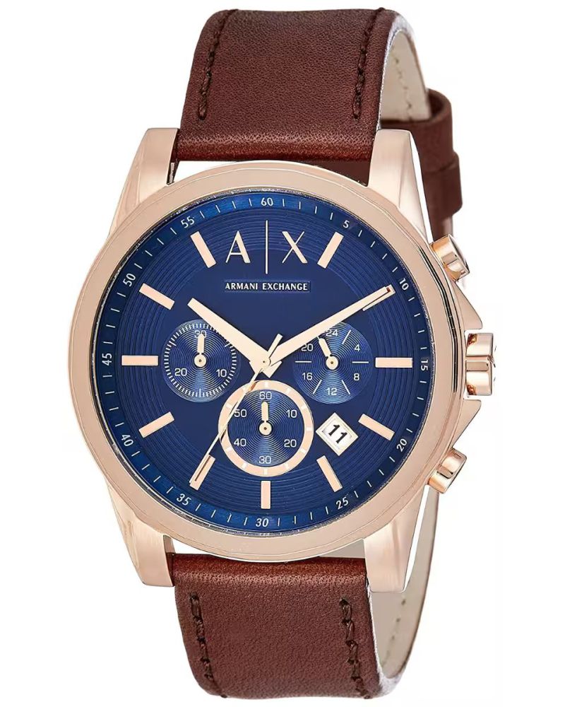 Armani Exchange AX2508I Men's Quartz Chronograph Watch Blue Sunray Dial Brown Leather Strap