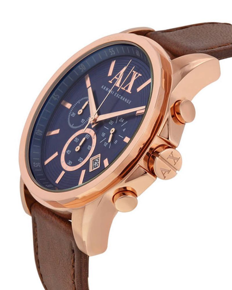 Armani Exchange AX2508I Men's Quartz Chronograph Watch Blue Sunray Dial Brown Leather Strap